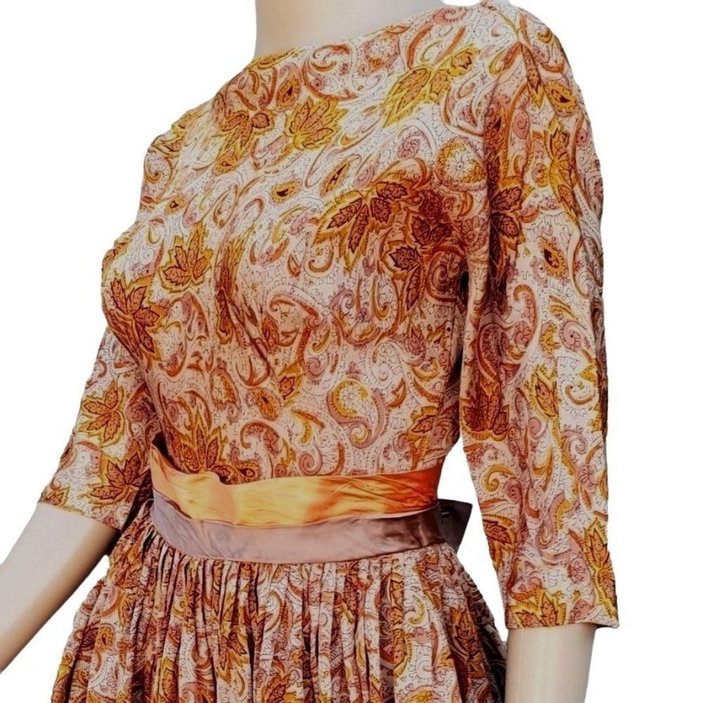 50s Dress Acetate Fall Colors Rockabilly Pin Up Women XS - Picture 6 of 12
